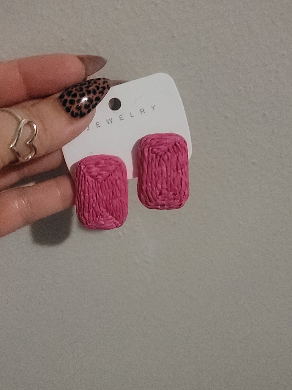 Handwoven Look Pink Rectangle Stud Earrings - Jewelry